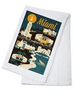 Miami, Fl - Retro Skyline - Lp Artwork (100% Cotton Towel Absorbent) Miami, Fl - Retro Skyline - Lp Artwork (100% Cotton Towel Absorbent)
