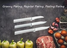 Rada 3 pc Set Granny Paring, Regular Paring and Peeling Paring Knife (Silver)