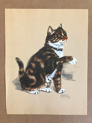 Vintage 1941 Gladys Emerson Cook Cat Print in 11x14 Mat: Brown