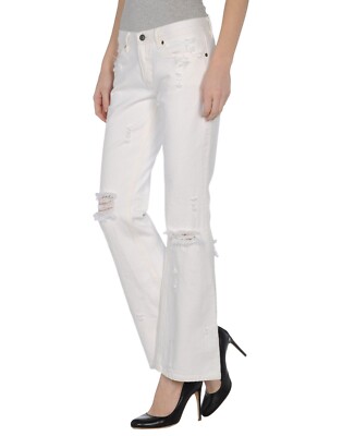 Earl Jean Damen Distressed Flare White Designer Jeans - W29/L32