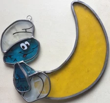 Stain Glass Sun Catcher Smurf on the Moon by Oden Inc