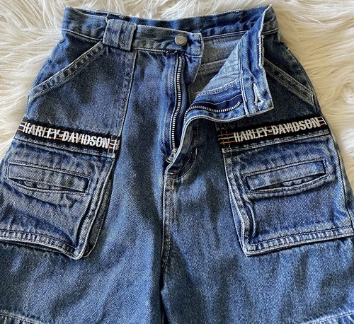 HARLEY-DAVIDSON Boys Sz 7 DENIM SHORTS Front Zip Pockets Harley Logo 100% Cotton - Picture 4 of 8