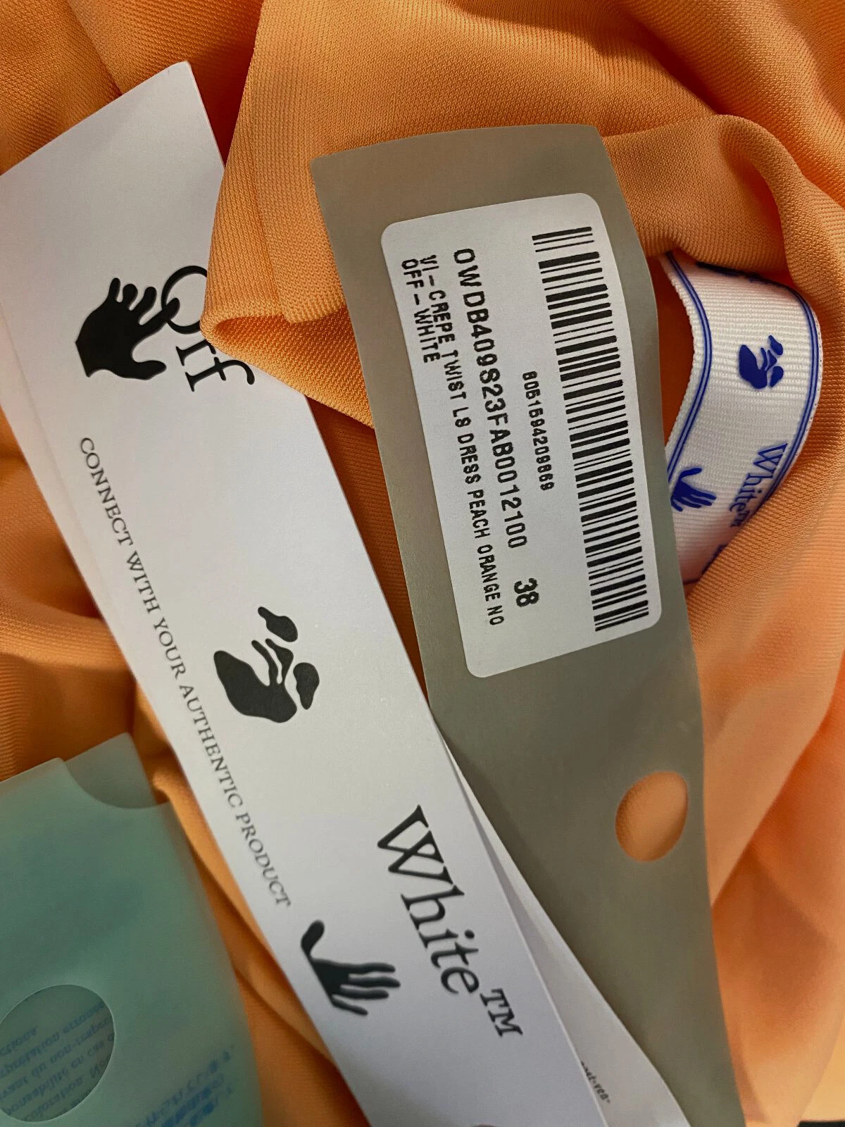 OFF WHITE Mini abito da donna arancione intrecciato crepe bianco sporco $1070 taglia 38