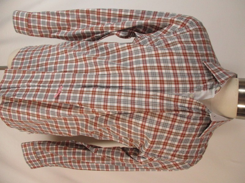 Hickey Freeman Recent Mens Brown Plaid Long Sleeve Cotton Shirt L