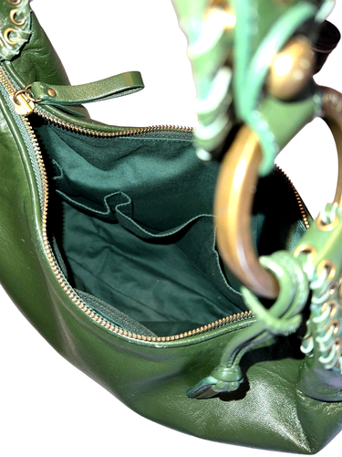 Isabella Fiore Holiday Green Leather Shoulder Bag Purse 3D Floral