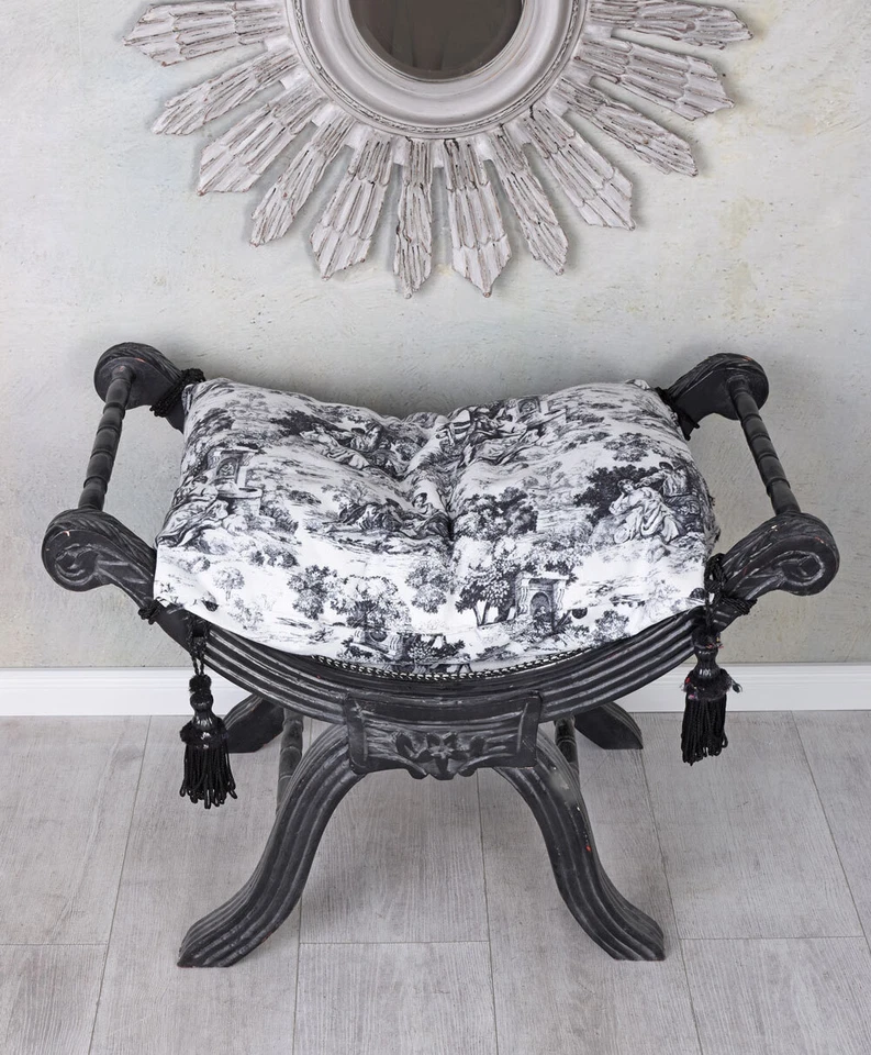 Hocker Sitzgondel Barock Sitzbank Sitzhocker Toile de Jouy Barockhocker Schemel - Bild 4 von 4