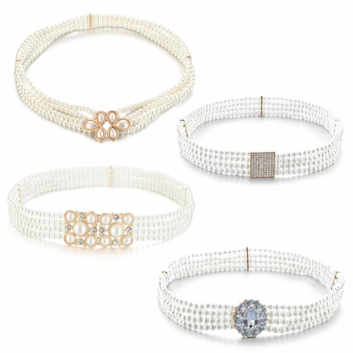 Ladies Pearl Waist Belt Chain Charm Diamante Rhinestone Buckle For Party Dress