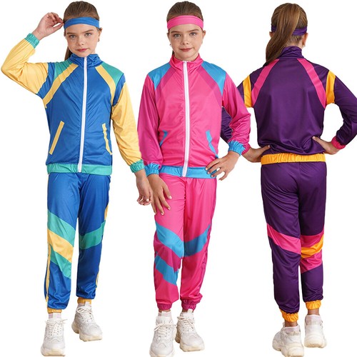Kids Unisex Sports Suit Full Zip Jacket Tops Pants Headband Sets Tracksuit - Picture 3 of 42