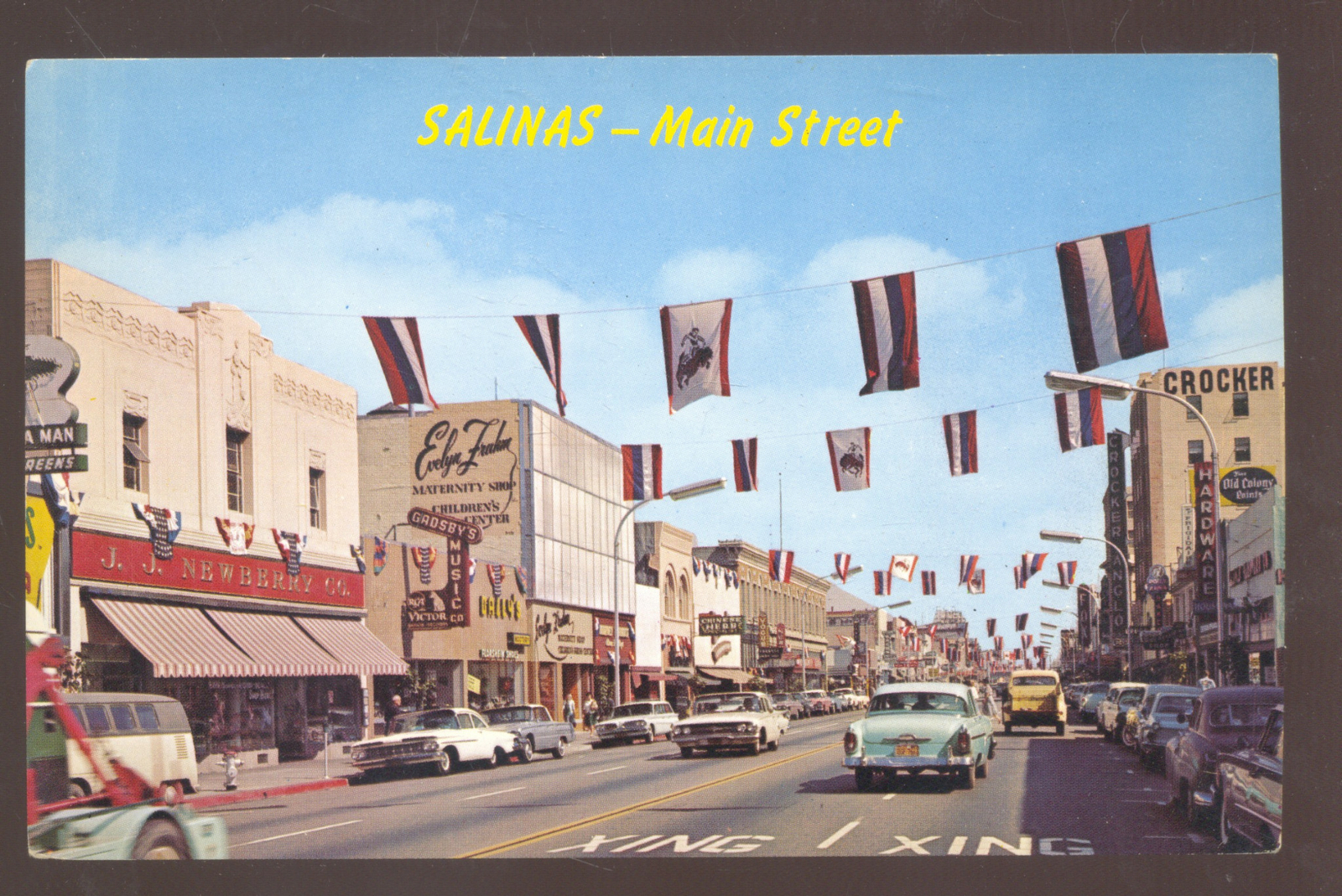 SALINAS CALIFORNIA DOWNTOWN MAIN STREET SCENE OLD CARS VINTAGE POSTCARD ...