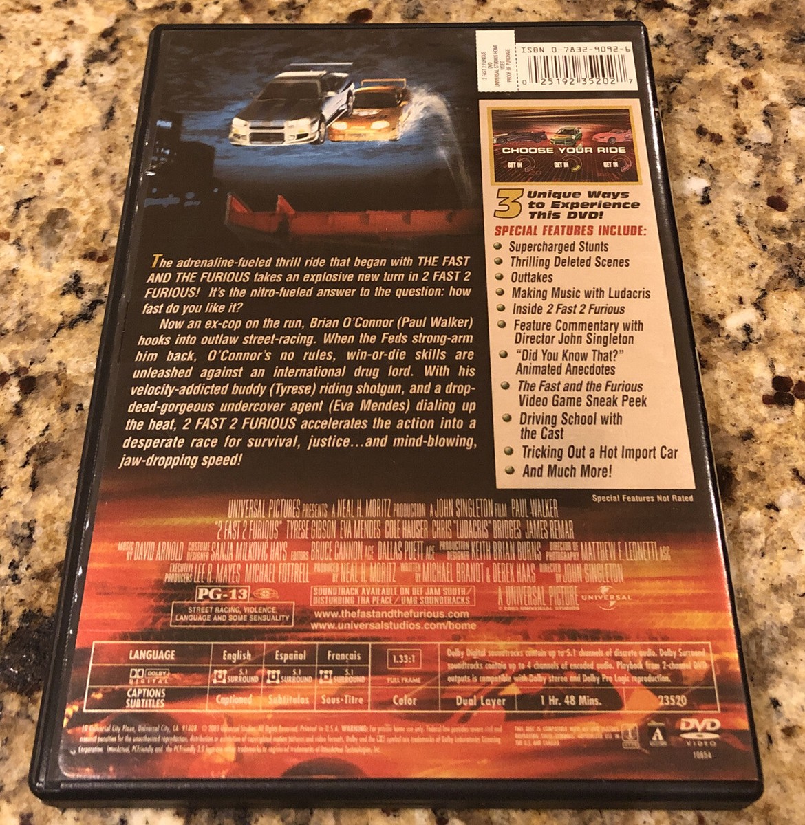 2 Fast 2 Furious DVD Full Screen Eva Mendes Paul Walker Action