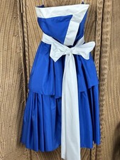 Vintage Prom Dress Royal Blue White 1980 Puff Tea Length 