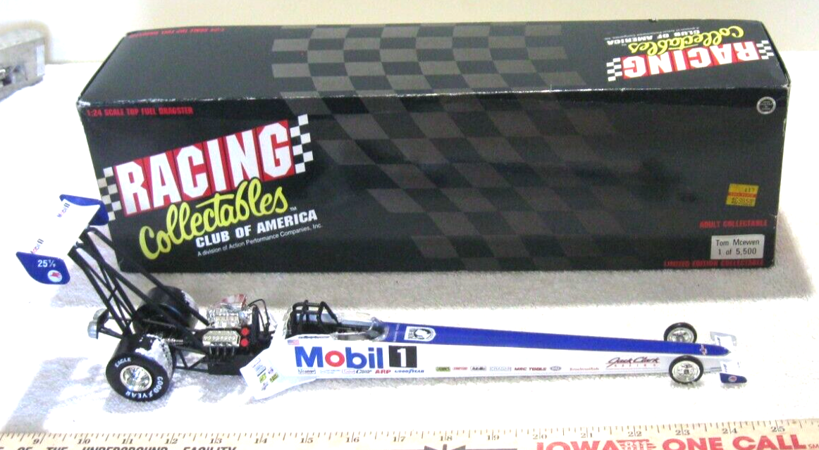 ACTION RACING NHRA 1/24 TOM MCEWEN MOBIL 1 TOP FUEL DRAGSTER DIECAST TOY