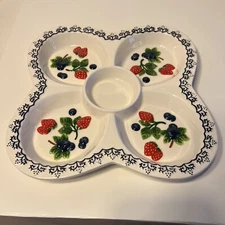 Ruby Lane Ceramic Chip And Dip Server (strawberries & Blueberries VERY NICE