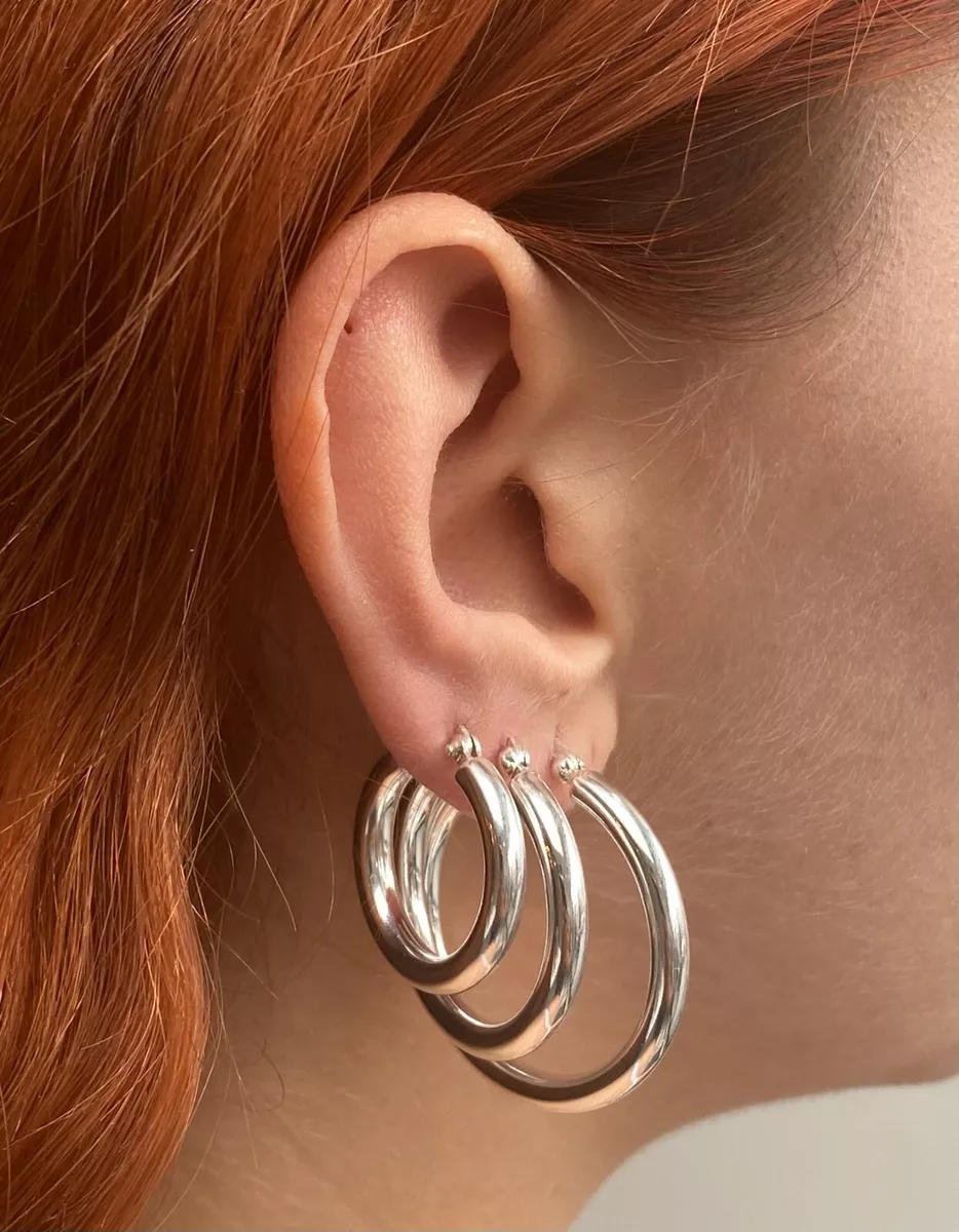 Chunky hoop sale earrings sterling silver