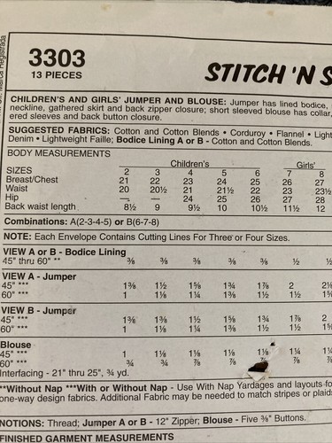 McCall's Stitch 'n Save 3303 Girls Jumper & blouse Sz 6 - 8 uncut - Picture 4 of 4