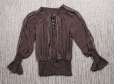 Windsor Sheer Peasant Blouse Womens S Brown Lace Accent Flare Sleeve Bohemian