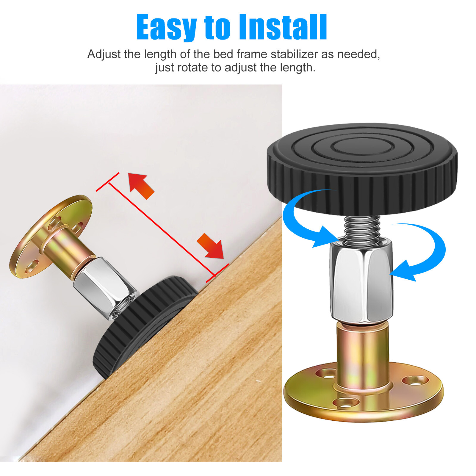 4Pcs Threaded Bed Frame AntiShake Tool Adjustable Headboard Stopper