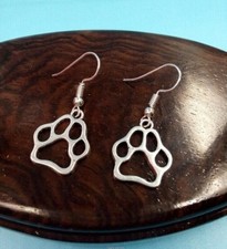 Dog Paw cat bear Print Puppy Charm Earrings silver hooks pewter charms