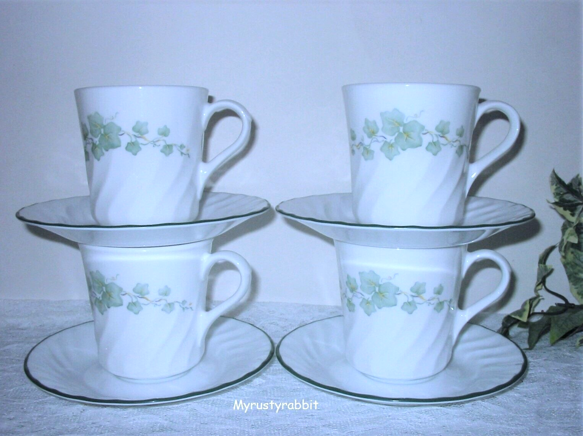 Corelle Corning Ware Callaway Ivy Swirl Coffee Cups Saucers Pieces