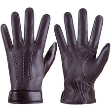 Genuine Sheepskin Leather Gloves for Men, Soft Cashmere Winter Medium Brown