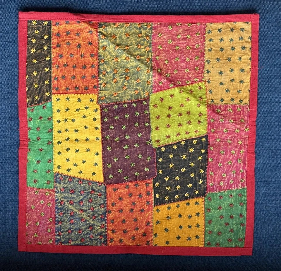 Cushion Cover Red India Tribal Stars Camel Patchwork New Cotton Embroidery Brown - Image 4 of 4