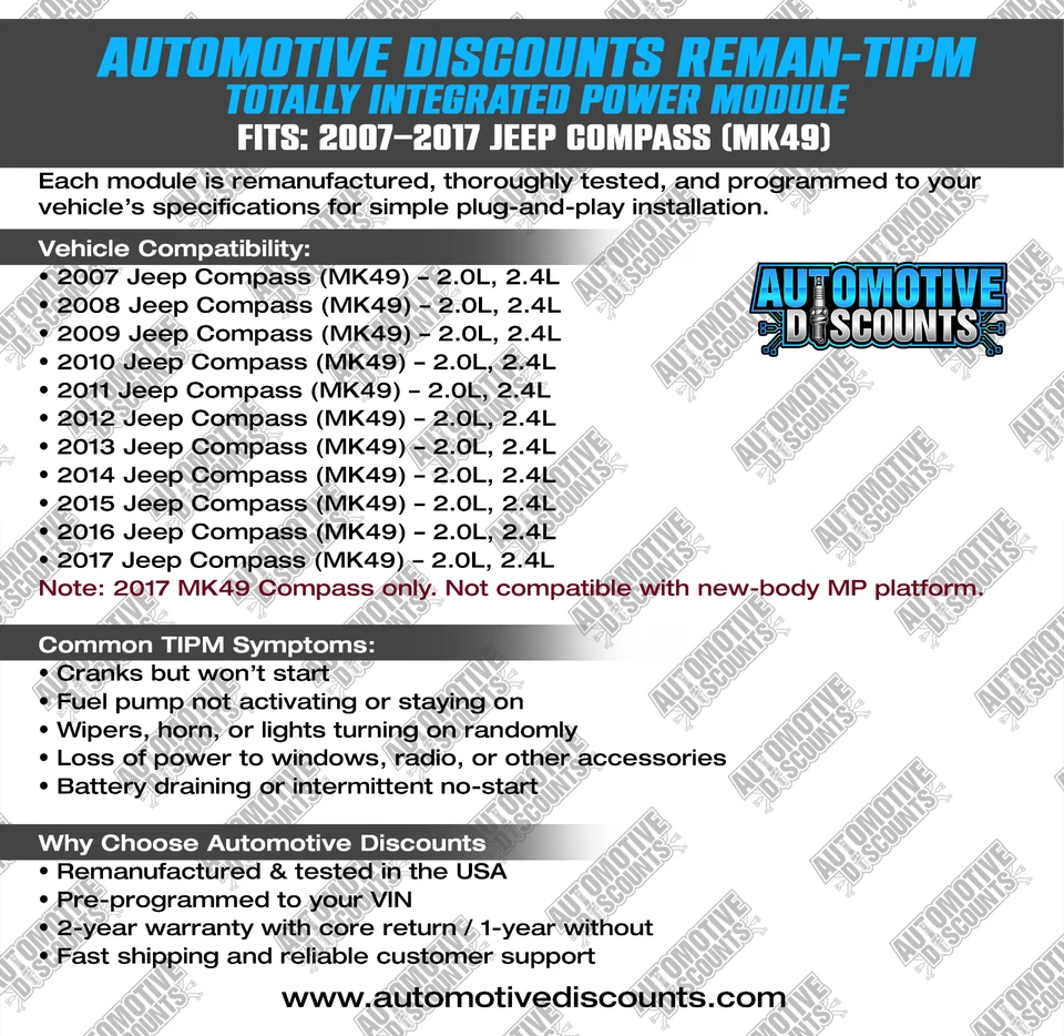 Jeep Compass 2011 reconstruido Tipm 04692342 programado listo para plug & play Foto 4 de 4