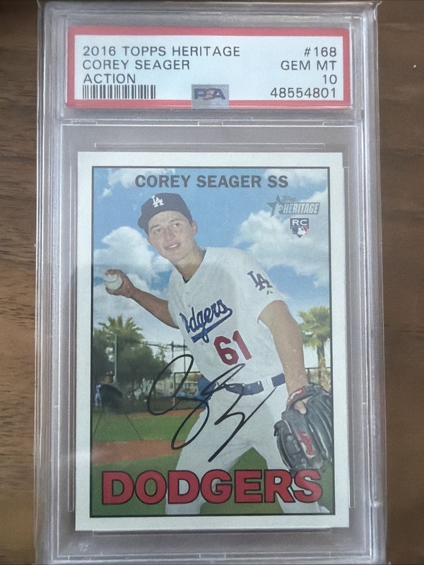 2016 Topps Heritage Corey Seager Action #168 PSA 10 Dodgers Rookie RC