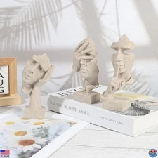 Set of 3 Abstract Face Art Sculptures - Modern Resin Statues for Home Decor