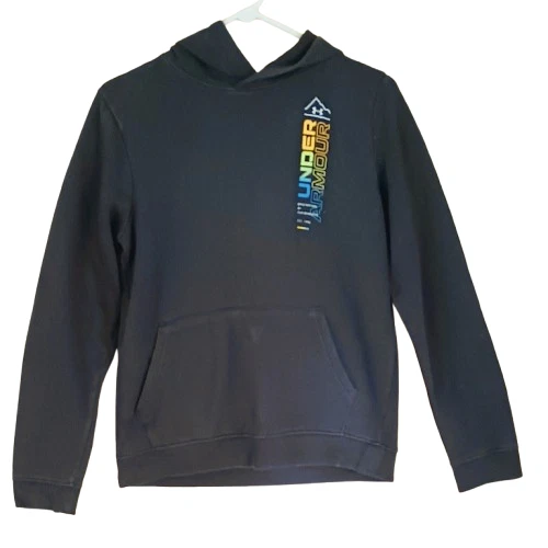 Under Armour Boys Banner Hoodie YXL Black Pullover Kangaroo Pocket - Image 2 of 4