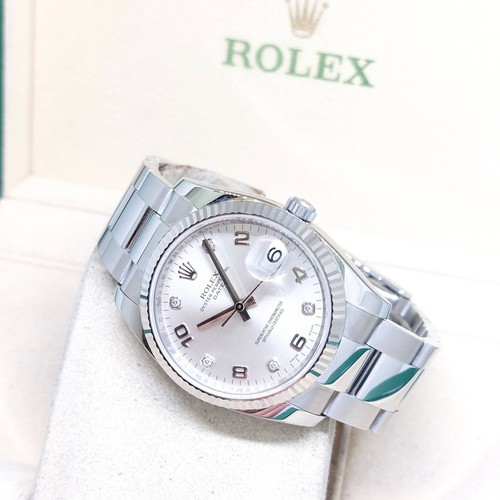 Rolex 34mm Silver Diamonds Dial Oyster Perpetual Date REF: 115234 (Z)
