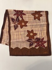 Vintage Oscar De La Renta Plum Rust Beige Floral Oblong Scarf Silk 57x13  Korea