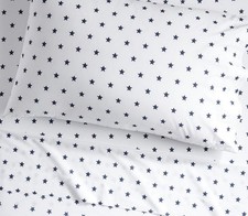 Pottery Barn Kids STAR Navy Stars White Ground 1pc Full Flat Sheet Pre Owned EUC