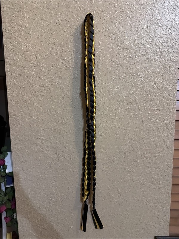 Lot of 4 Black & Gold Ribbon Double Ribbon Graduation Leis
