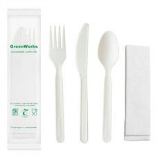 7" Heavy-duty Compostable Cutlery Kits, BPI Certified, 200 Sets Fork,