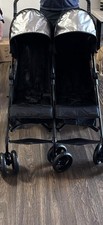 Double Stroller Black Silver Canopy Folding Traditional Infant Toddler