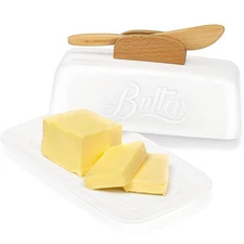 Butter Dish with Lid and Knife Ceramic Butter Holder for Counter Humanized Cl...