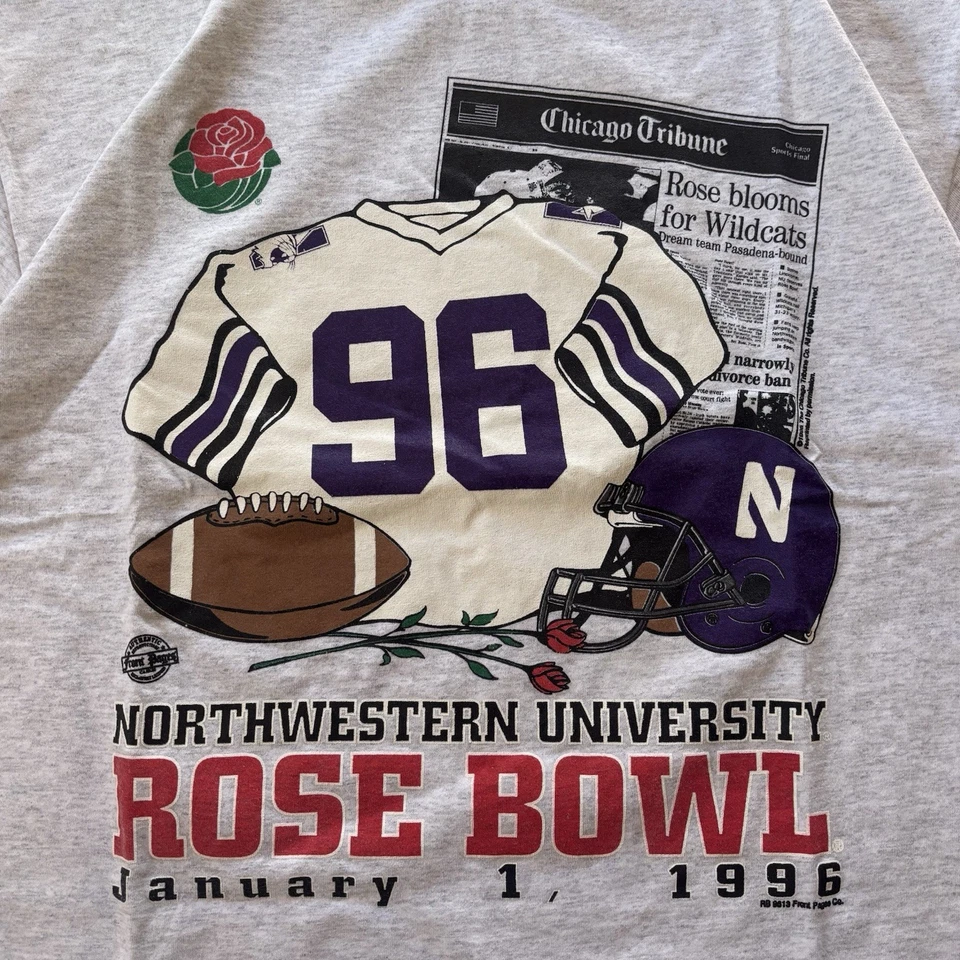VTG 90s Northwestern Wildcats 1996 Rose Bowl Size XL Made In USA College NCAA - Image 2 of 4