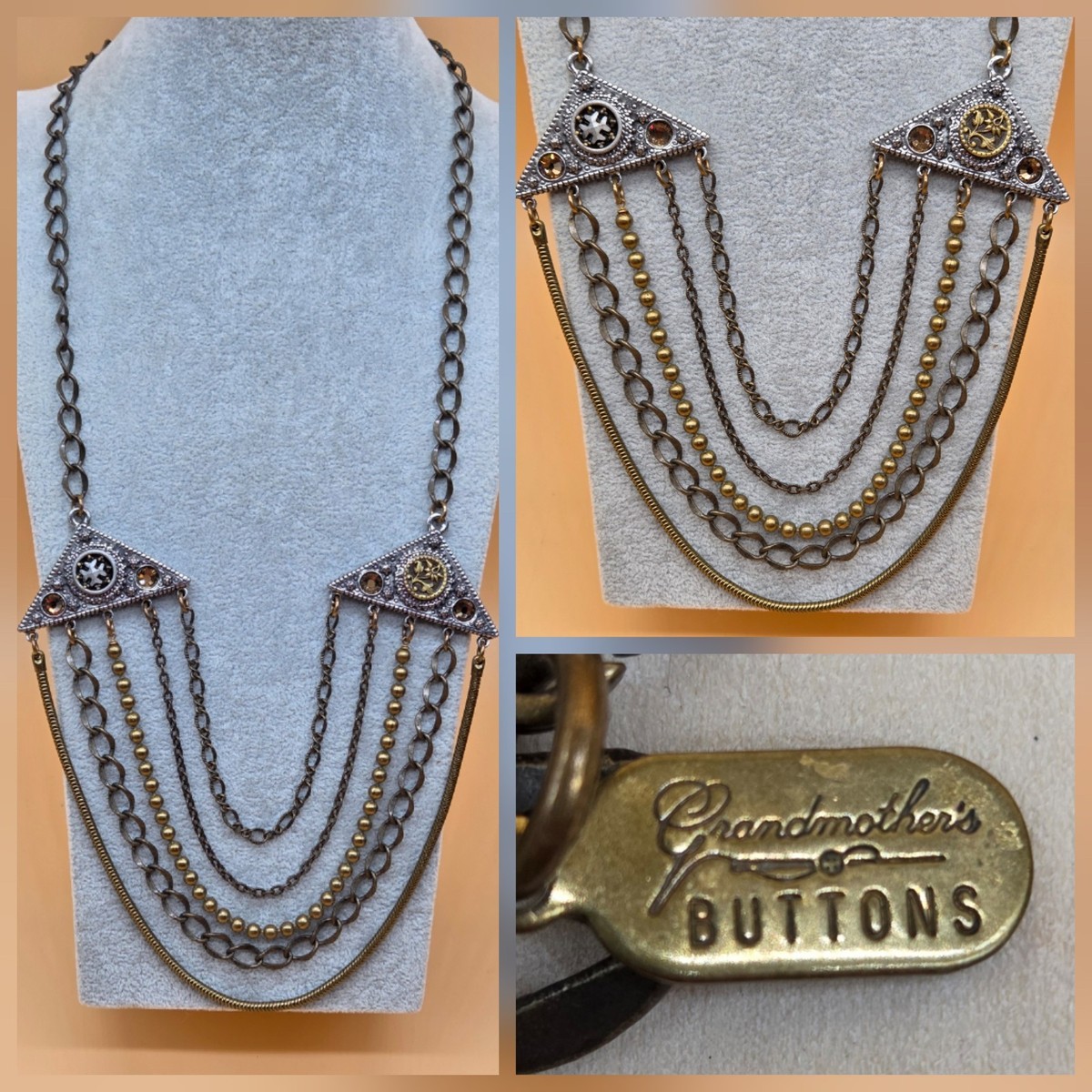 Grandmother's Buttons Multi Strands Chain Statement Necklace