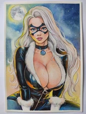 Sexy Black Cat Original Comic Art Pinup Sketch by Sheludchenko Samsonov
