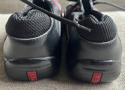 Authentic Vintage Prada Linea Rossa 3163 Black Leather Sneakers, size 8 (9-9.5)