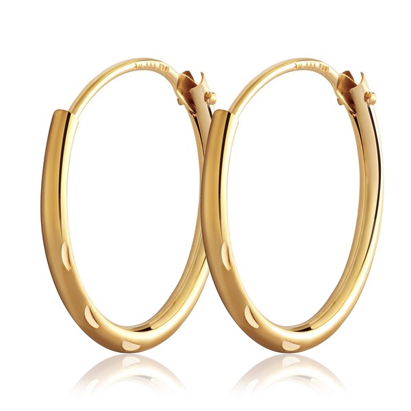 1 Paar Creolen Echt Gold 333 Diamantiert Ohrringe Ohrschmuck OhrhäNger 13Mm NEU-image