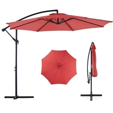 OLIXIS 10FT Offset Patio Umbrella, Cantilever, Outdoor Sun Shade, Red