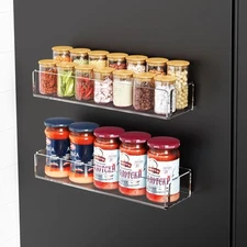 2 Pack Acrylic Spice Racks for Refrigerator and Oven Magnetic Fridge Organizers