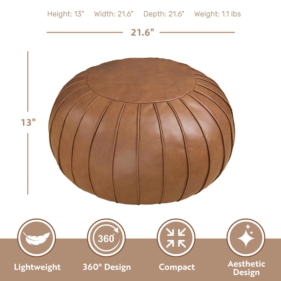 Handmade Storage Pouf Ottoman Foot Stool - Faux Suede Round Floor Cushion 21.... - Image 3 of 4
