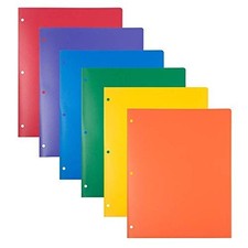 3 Hole Punch Pocket Folders, 2 Pocket, Letter Size, 6 Pack, Assorted Colors