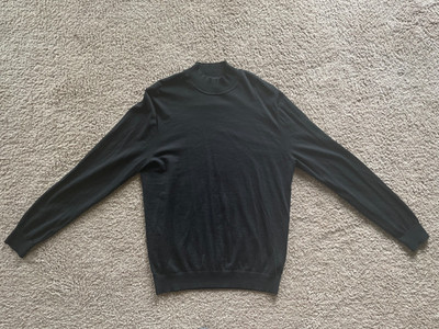 Massimo Dutti Men's Black Knit Round Crewneck Sweater  100%Merino Wool Size XL