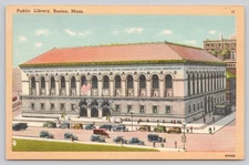 Linen Era Public Library Boston MA Vintage Tichnor Bros Postcard