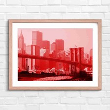 Brooklyn Bridge New York Skyline Red Framed Wall Art Print Large Picture Home