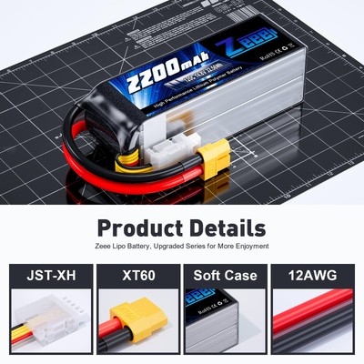 4S Lipo Battery 2200mAh 14.8V 120C with XT60 Plug RC Graphene
