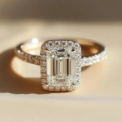 2.80 Ct Lab-Created Emerald Cut White Diamond Engagement Ring 14K Yellow Gold FN